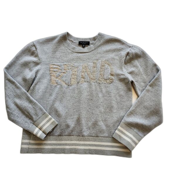 Rag & Bone Grey Reflective Be Kind Cropped Sweatshirt Size M - Picture 2 of 11